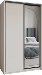 Szafa Przesuwna TAVI 120 cm z Lustrem Szafa Dwudrzwiowa z Szufladami Kaszmir / Czarne Profile