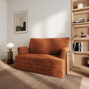 Masseno Sofa piankowa LADIA z funkcją spania, Kanapa z pianki do salonu, Bezmontażowa, Tkanina sztruksowa – Brązowy TILIA 52