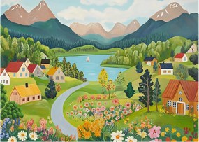 Obraz - Wioska w górach (70x50 cm)