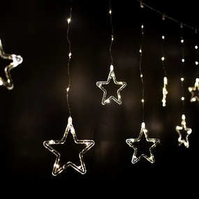 Kurtyna świetlna zewnętrzna Stars, 200 x 60 cm, LED, ciepła biała, timer, 8 funkcji, na baterie, 200 cm