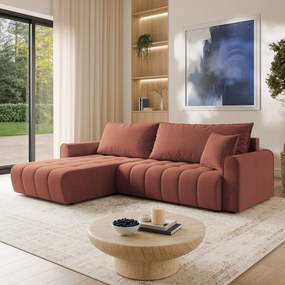 Masseno Narożnik FRIGA z funkcją spania i pojemnikiem na pościel Narozniki L, Rozkładana sofa - Ceglasty, ARAGON 59