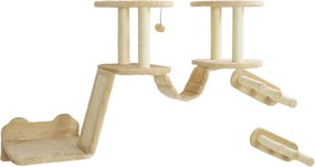 PawHut Zestaw schodków dla kota, montaż ścienny i sufitowy, dla kotów do 5 kg, Beżowy