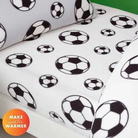 Białe polarowe prześcieradło dziecięce dwuosobowe z gumką 135x190 cm Football – Catherine Lansfield