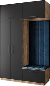 Masseno Garderoba REMA 150/240/60 cm Nowoczesna Szafa do Przedpokoju Dąb lefkas, MONOLITH 77 (Niebieski)