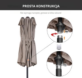 Outsunny Parasol Owalny Podwójny Ogrodowy z Korbką Jasnokawowy 460x270x240cm Idealny na Targ i Taras | Aosom PL