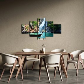 Obraz długiej łodzi na plaży (125x70 cm)