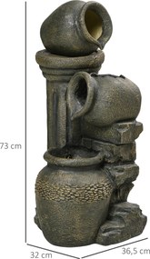 Outsunny Fontanna z Regulowaną Pompą, Odporna na Warunki Pogodowe, 25 cm x 24 cm x 60 cm, Szary