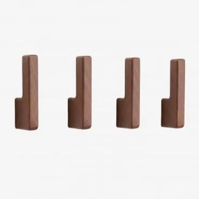Zestaw 4 Drewnianych Wieszaków Ściennych Zanter Ciemny Akacjowy Brąz - Sklum