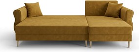 Rozkładana narożna sofa SILVIANO 230x140 cm, musztardowa, uniwersalna
