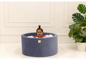 Okrągły suchy basen z piłeczkami 7cm dla dziecka, 90x40cm/300 piłek, welurowy, beżowy, piłki: jasnoróżowe, szare, białe - meowbaby®