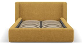 Musztardowe tapicerowane łóżko dwuosobowe ze schowkiem ze stelażem 180x200 cm Jason – Windsor &amp; Co Sofas
