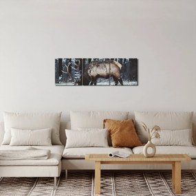Obraz - jeleń zimą (z zegarem) (90x30 cm)
