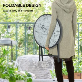 Outsunny Składany stolik pomocniczy, zewnętrzny składany stolik z blatem z hartowanego szkła, do tarasu, 45 x 45 x 50 cm, Biały