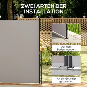 Outsunny Markiza Boczna, Rolowana, Rozsuwana, Ochrona Przeciwsłoneczna, Aluminium/Poliester, 3 x 1,4 m, Jasnoszary