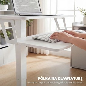 HOMCOM Stojące Biurko Regulowane, Mobilne Biurko Sit-Stand z Półką na Klawiaturę, Kółkami i Stalową Ramą, Biały | Aosom PL