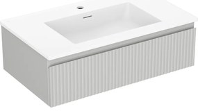 Mexen Rivel szafka łazienkowa 80 cm z umywalką Otis, 1 szuflada, ryflowana , szara mat/biała mat - 91A20-08023-1-BF62-W18M01