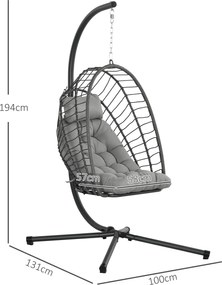 Outsunny Wiszący Fotel Ogrodowy, Odporny na Warunki Pogodowe, z 1 Poduszką, 100 cm x 131 cm x 194 cm, Jasnoszary