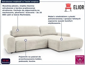 Kremowa sztruksowa kanapa narożna z pojemnikiem P7-D10