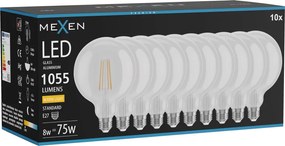 Mexen Vintis 10x żarówka filament LED E27, G125, 8W, Ciepła - 2700K, 1055 lm, clear - L158-E27-0827-00x10