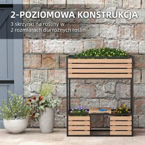 Outsunny Skrzynka na Kwiaty Podwyższony Grząd, Odporny na Warunki Atmosferyczne, 3 Skrzynki do Sadzenia, 83 cm x 39 cm x 100 cm, Naturalny + Czarny