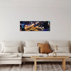 Obraz miasta nocą (z zegarem) (90x30 cm)
