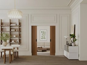 Drzwi przesuwne podwójne chowane w ścianie z MDF i drewna naturalny ciemny - 2 x wys. 205 x szer. 63 cm - SANDORA