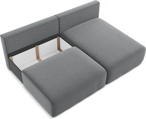 Szary aksamitny rozkładany/ze schowkiem narożnik (prawostronny/z szezlongiem) Kalena – Makamii