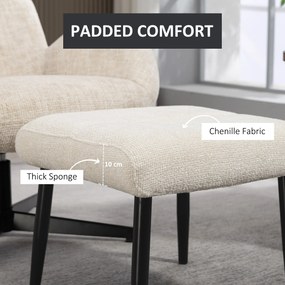 HOMCOM Pufa z miękką poduszką siedziska stalowe nóżki podnóżek z tkaniny Chenille, 45 x 41 x 38 cm, kremowobiały