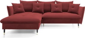 Narożnik GLAM Lewostronny z funkcją spania, zestaw z poduszkami wolnostojący tkanina RIVIERA 61 Burgundowy DOMO HOME