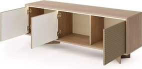 Szafka RTV Parsja 3D 150 cm – nowoczesna szafka pod telewizor, ryflowane fronty, LED, bolivar/cappuccino