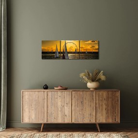 Obraz jachtu o zachodzie słońca (z zegarem) (90x30 cm)
