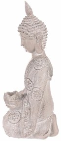 Dekoracja statuetka klęczący Budda, szara,poliresina, 25 x 24 x 57 cm
