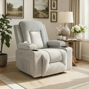 Fotel Masujący BOX Rozkładany Wypoczynkowy z Podnóżkiem Szary Sztruksowy Nowoczesny