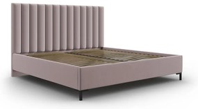Jasnoróżowe tapicerowane łóżko dwuosobowe ze schowkiem i stelażem 180x200 cm Casey – Mazzini Beds