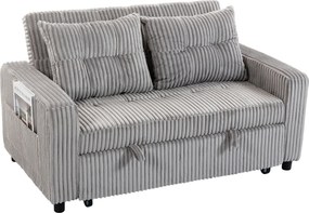 HOMCOM 2-osobowe łóżko-sofa, pokrycie sztruksowe, przekształcalne w sofę rozkładaną, 2 poduszki, kieszenie boczne, 157 x 190 cm, Jasnoszary | Aosom PL