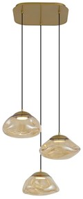 Lampa wisząca w stylu Hotel Chic mosiądz ze szkłem w kolorze bursztynowym 3-źródła światła - GusElegancki hotelowy Oswietlenie wewnetrzne