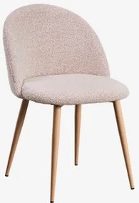 Zestaw 2 Tapicerowanych Krzeseł Jadalnianych Z Stali Kana Natural Wood & Bouclé Różowa & Bukla - Sklum