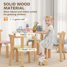 AIYAPLAY 5-częściowy zestaw stolik i krzesła dla dzieci, lekkie lite drewno, kolorowy