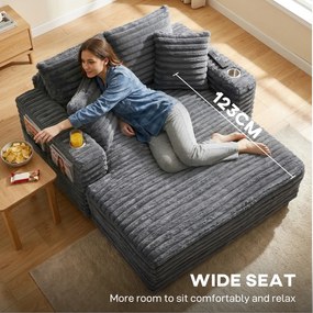 HOMCOM Szezlong 2-osobowy, sofa z funkcją spania 134 x 151 cm z uchwytami na napoje, do salonu, szara | Aosom PL