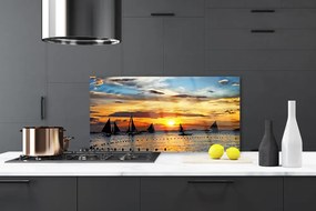 Panel Szklany do Kuchni Łodzie o Zachodzie Słońca
