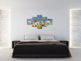 Malowany obraz kwitnącej łąki (125x70 cm)