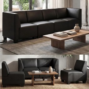 Modułowa 4-osobowa sofa Moncalieri,  czarna, wysokie podłokietniki