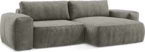 Szary rozkładany narożnik z tkaniny szenilowej (prawostronny/z szezlongiem) Kuki – Makamii