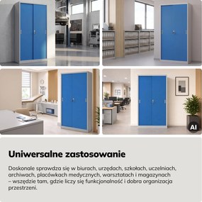 Szafa metalowa biurowa z drzwiami przesuwnymi szaro-niebieska, 900x1850x400 mm: KUBA