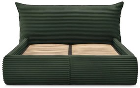 Ciemnozielone tapicerowane łóżko dwuosobowe ze schowkiem i stelażem 180x200 cm Jade – Bobochic Paris