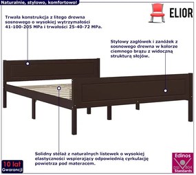 Sosnowe dwuosobowe łóżko ciemny brąz 140x200 Bilef 5X