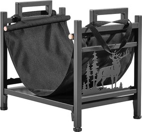 Schowek na Drewno SucceBuy do Ogrzewania Wewnętrzny, Zakrzywiony Schowek na Drewno 45 x 31.5 x 41.5 cm, z Podstawą z Płótna, Nośność 18,1 kg, Przechowywanie Drewna