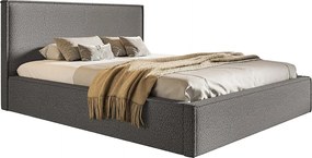 Łóżko dwuosobowe 160x200 cm Kyoto z pojemnikiem i stelażem metalowym - tkanina boucle, ciemny szary (Anthology 18)