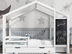 Łóżko piętrowe 90x200cm - z litego drewna - z tablicą do pisania i 2 szufladami - Białe