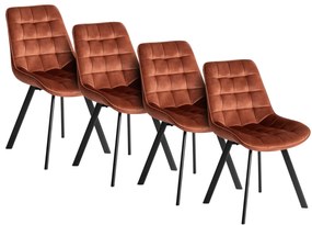 Zestaw 4x Krzesło Tapicerowane RICK do Salonu Rude Welurowe Nowoczesne Loft